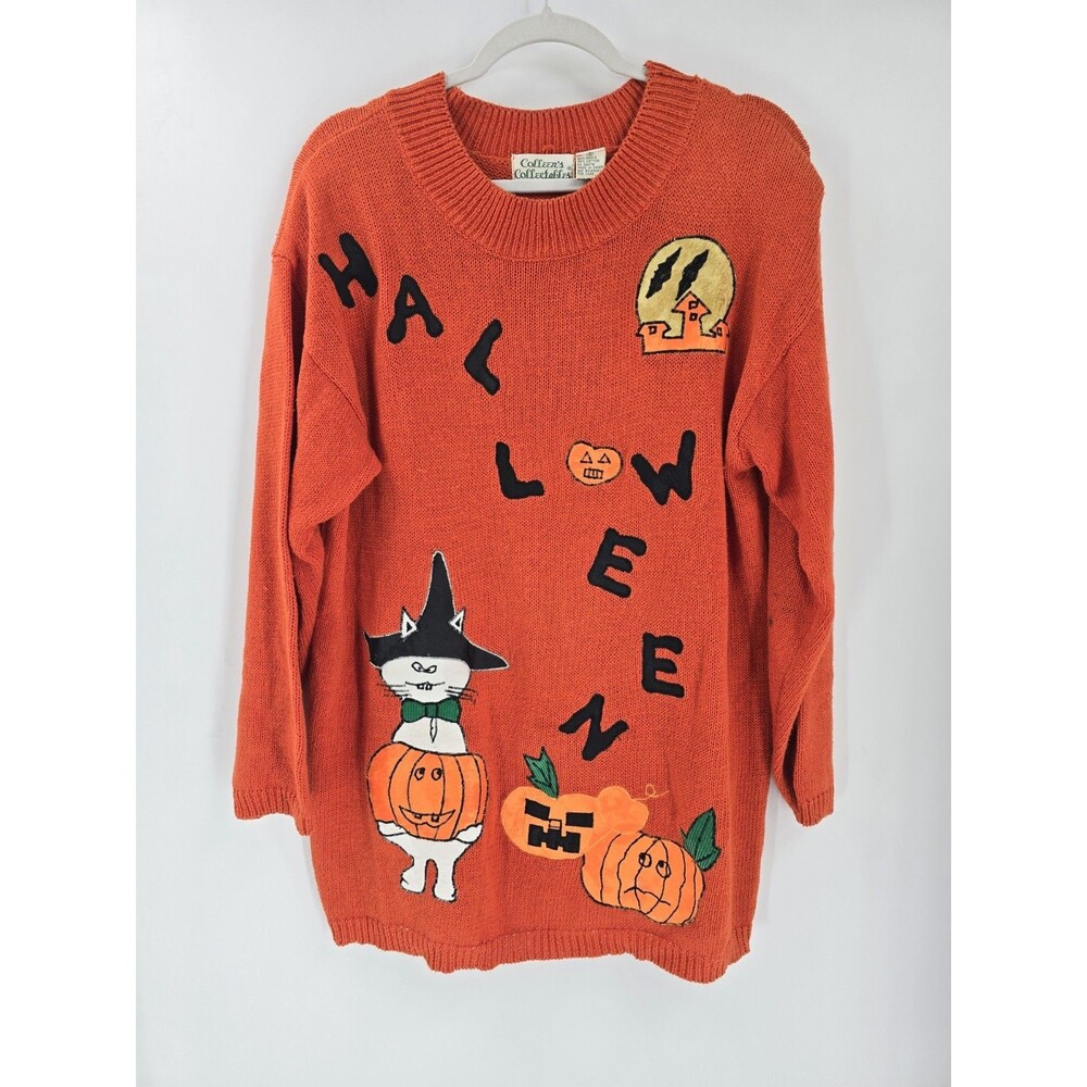 Vtg Shenanigans Halloween Pumpkin Embroidered Sweater Colleens Collectibles Sz S